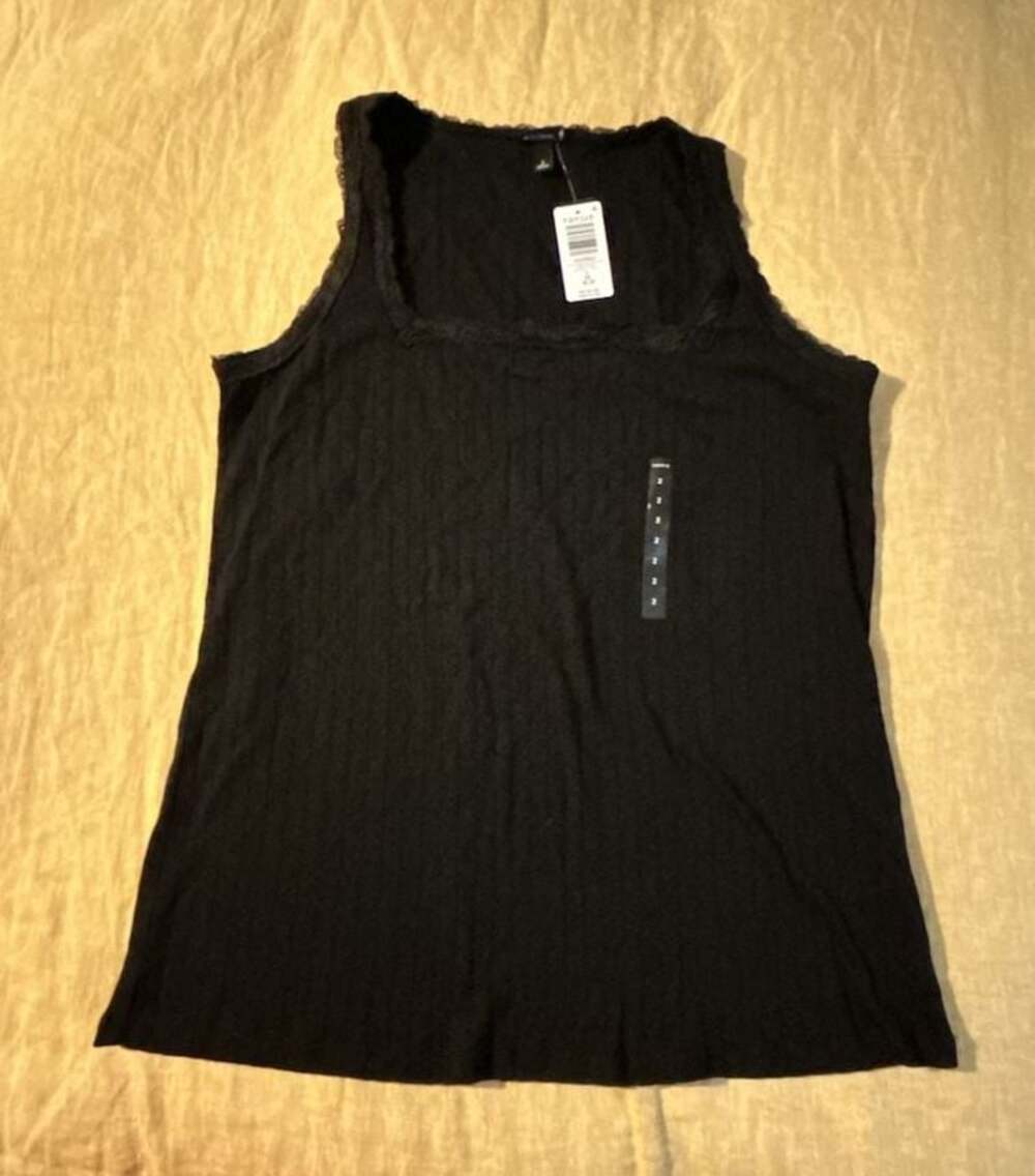 Torrid Black Ribbed Square Neck Tank Top with Lace Trim 2